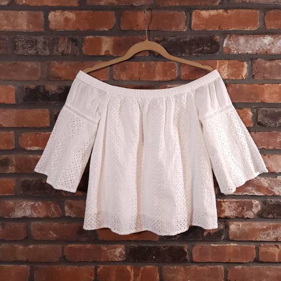 Abercrombie & Fitch White Eyelet Lace Off-Shoulder Top Cottagecore Women's XS - Picture 2 of 7